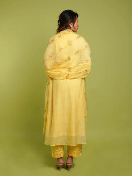 Bloom Flare Kurta Set- Yellow