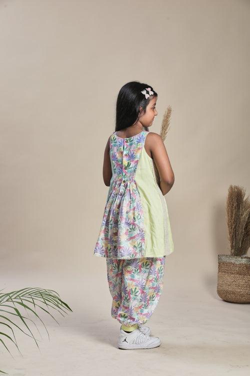 Tropical print kurta with yoke and salwar set