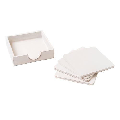 IVEI DIY MDF Square Coasters (3.5in X 3.5in) with holder - Set of 4 (with/without Primer)