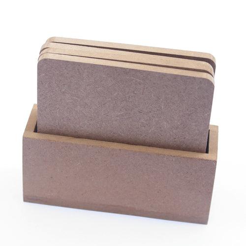 IVEI DIY MDF Square Coasters (3.5in X 3.5in) with holder - Set of 4 (with/without Primer)