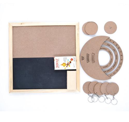 IVEI DIY MDF DIY Blackboard Pack with Rotational Calendar, 5 Round magnets and 5 Round keychains