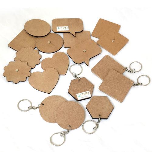 IVEI DIY MDF Keychains and Magnets - Set of 18 ( 6 Keychains & 12 Magnets)