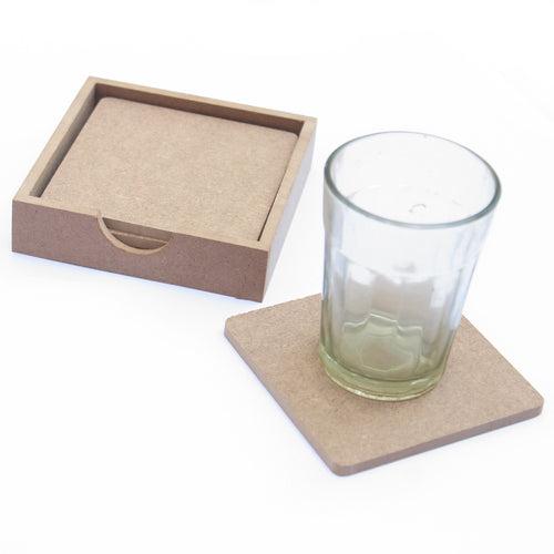 IVEI DIY MDF Square Coasters (3.5in X 3.5in) with holder - Set of 4 (with/without Primer)