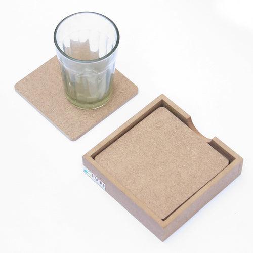 IVEI DIY MDF Square Coasters (3.5in X 3.5in) with holder - Set of 4 (with/without Primer)