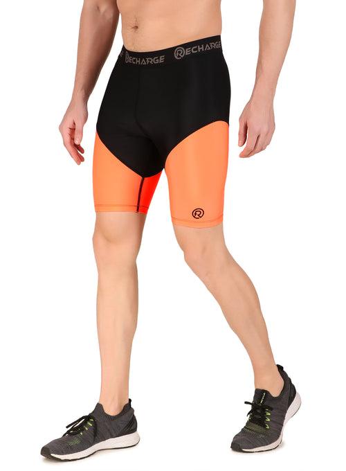 Men's DC Polyester Compression Shorts (Black/Orange)