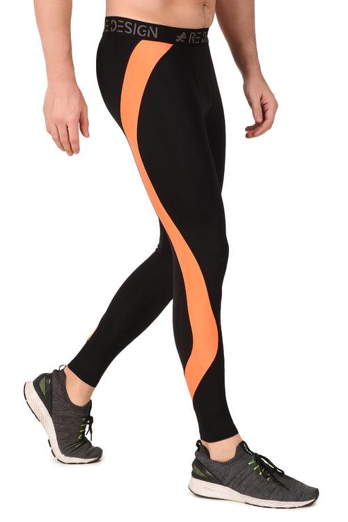 Nylon Compression Pant and Full Tights For Men (BLACK/ORANGE)