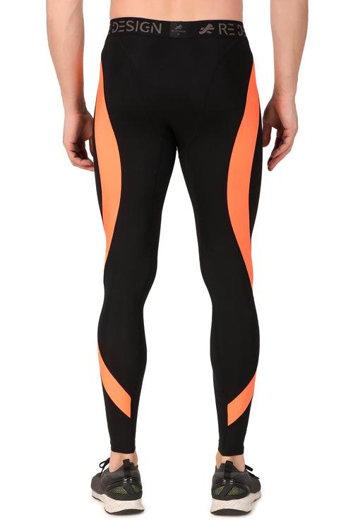 Nylon Compression Pant and Full Tights For Men (BLACK/ORANGE)