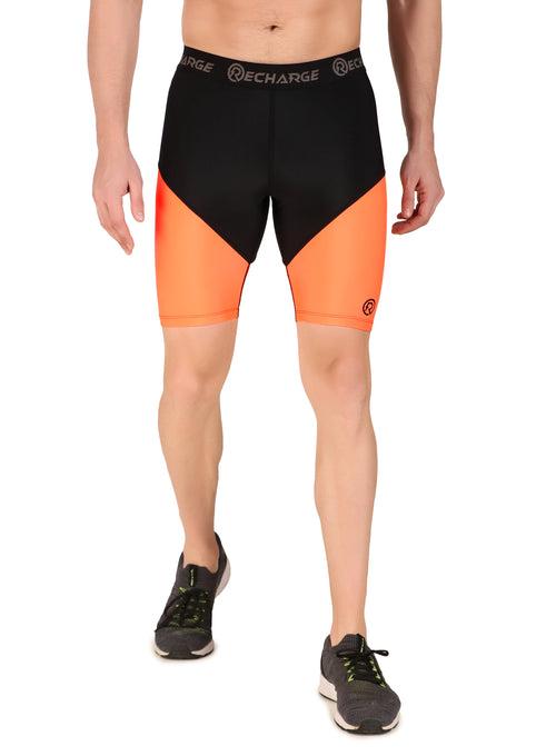 Men's DC Polyester Compression Shorts (Black/Orange)