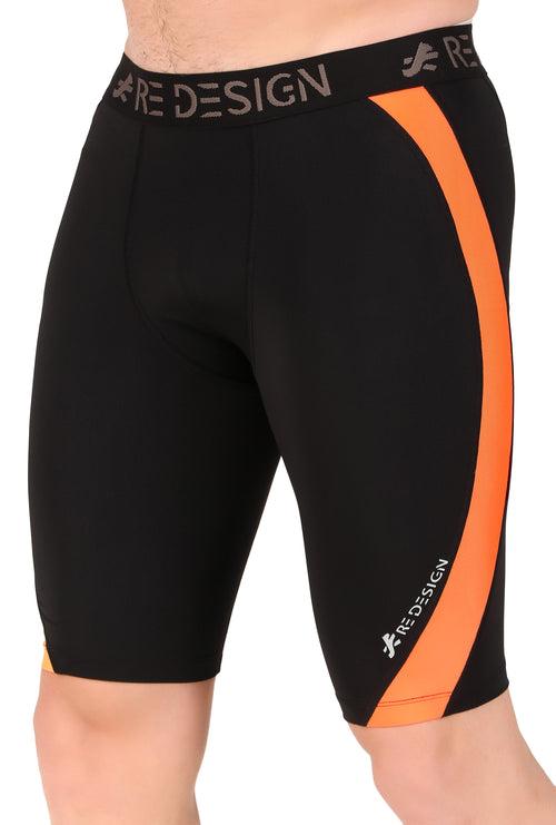 Men's Nylon DC Curve Compression Shorts and Half Tights For Men (Black/Orange)