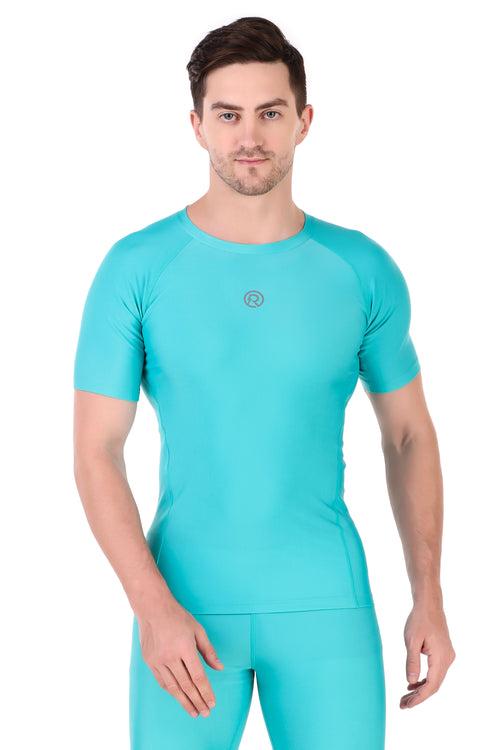 Men's Polyester Compression Tshirt Half Sleeve (Coral Green)