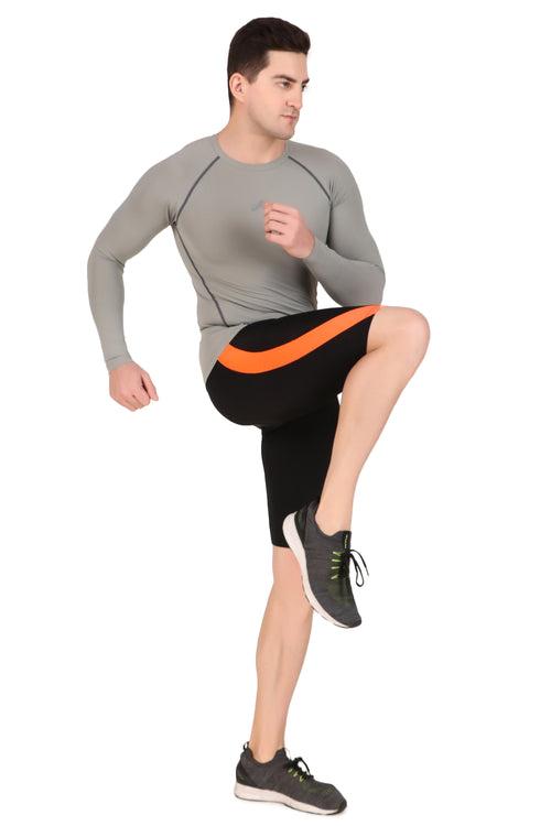 Men's Nylon DC Curve Compression Shorts and Half Tights For Men (Black/Orange)