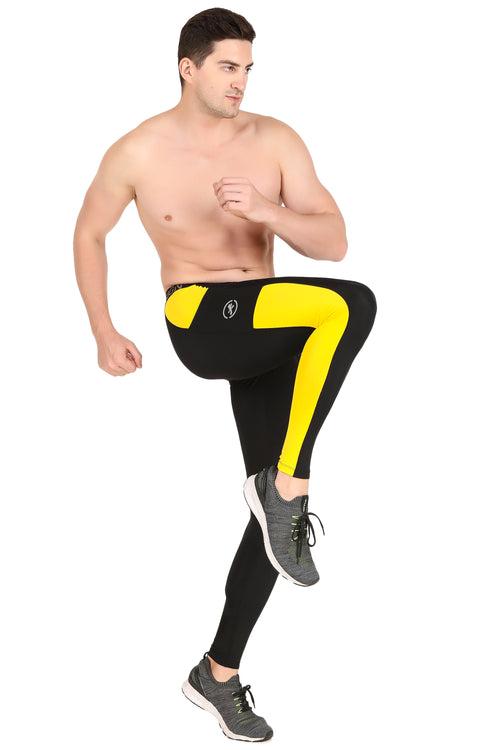 Men's DC Pocket Nylon Compression Pant and Full Tights (Black/Yellow)