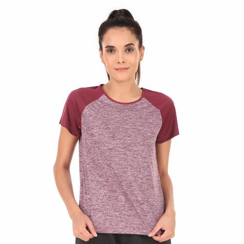 Performance Raglan Sleeves Tshirt For Women (Merlot Melange)