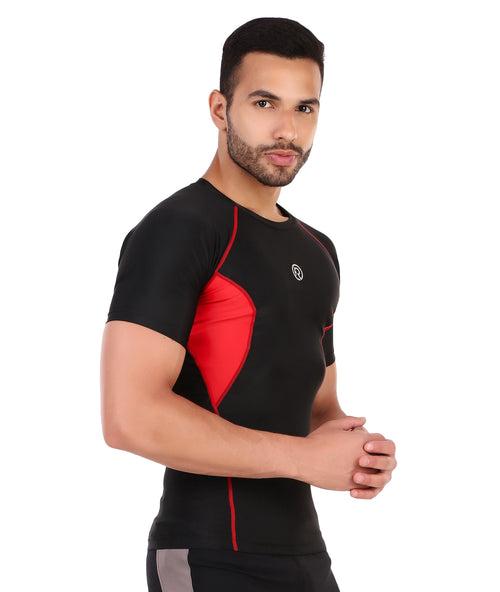 Men's Polyester Compression Tshirt Half Sleeve (Black/Red)