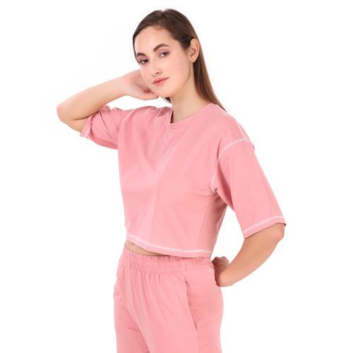 Cotton Crop Top For Women (Soft Pink)