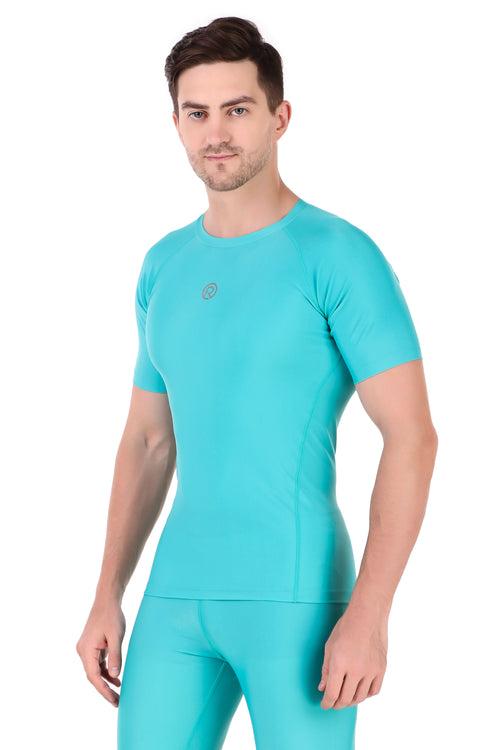 Men's Polyester Compression Tshirt Half Sleeve (Coral Green)