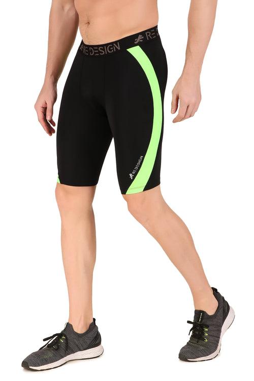 Men's Nylon DC Curve Compression Shorts and Half Tights For Men (Black/Neon Green)