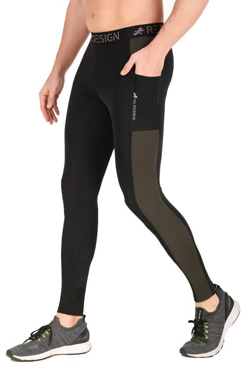 Men's DC Pocket Nylon Compression Pant and Full Tights (Black/Green)