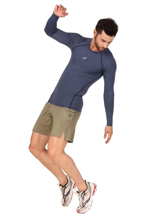 Men's Nylon Compression Tshirt Full Sleeve Tights (Denim Melange)