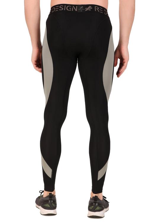 Nylon Compression Pant and Full Tights For Men (BLACK/LIGHT GREY)