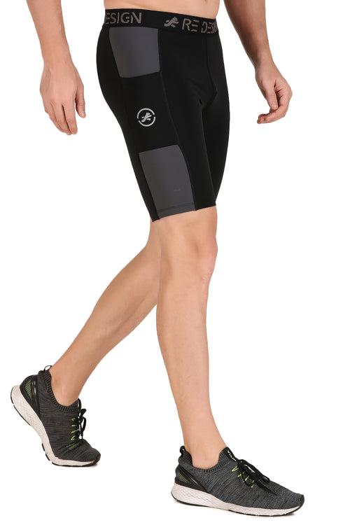 Men's Nylon DC Pocket Compression Shorts and Half Tights (Black/Dark Grey)