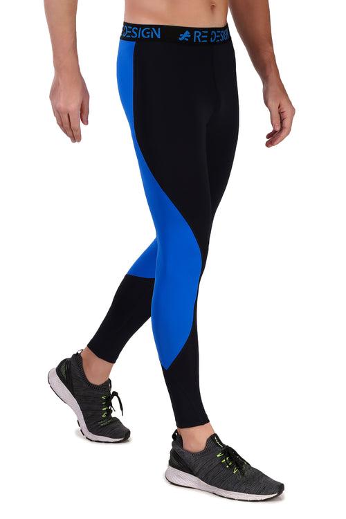 Nylon PB Series Compression Pant and Full Tights For Men (Black/Royal)