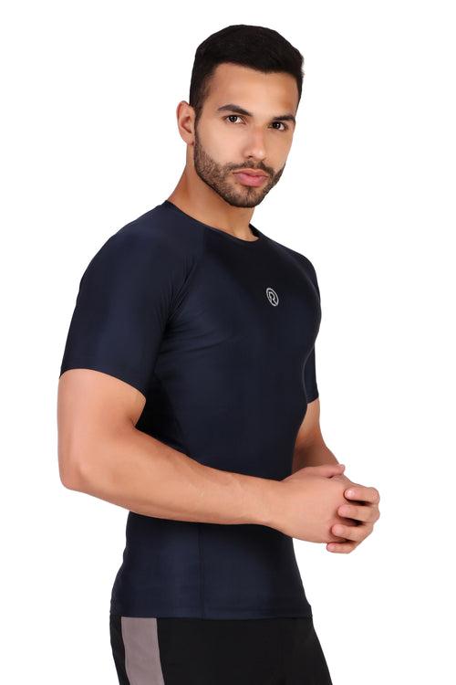 Men's Polyester Compression Tshirt Half Sleeve (Navy Blue)