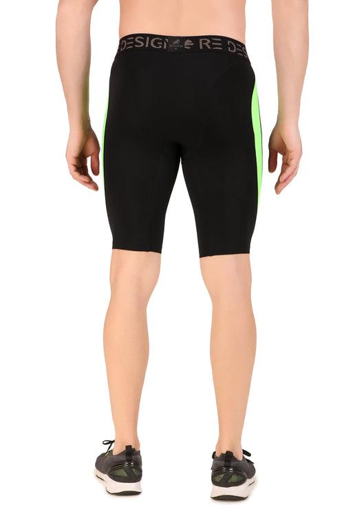 Men's Nylon DC Curve Compression Shorts and Half Tights For Men (Black/Neon Green)