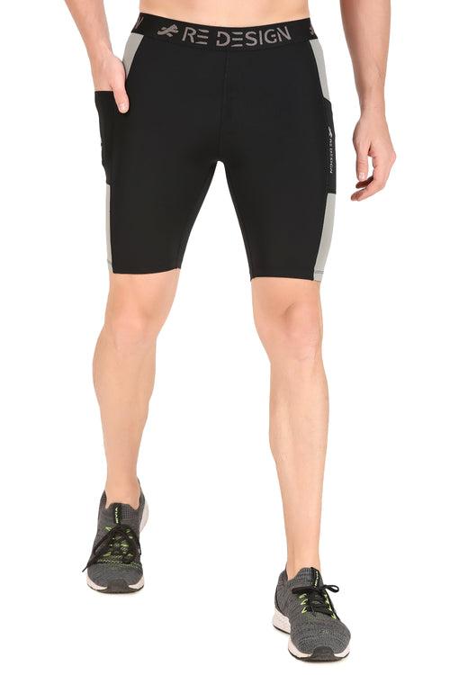 Men's Nylon DC Pocket Compression Shorts and Half Tights (Black/Light Grey)