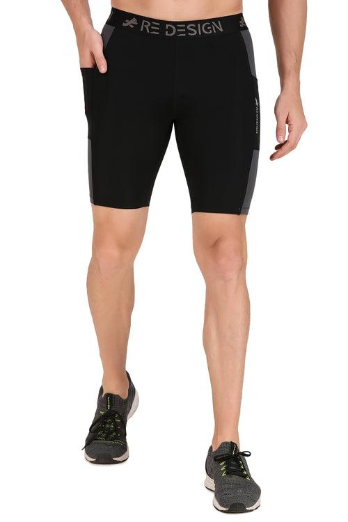 Men's Nylon DC Pocket Compression Shorts and Half Tights (Black/Dark Grey)