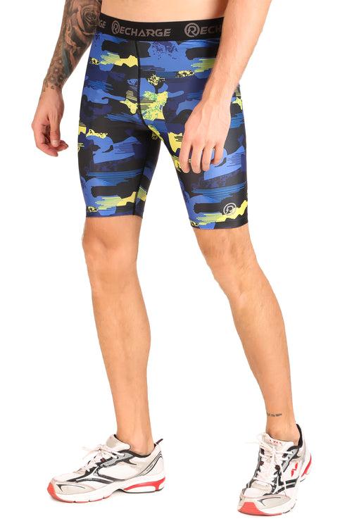 Men's Polyester Compression Shorts (Blue Camo)