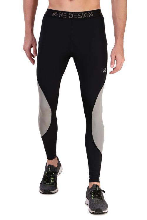 Nylon PB Series Compression Pant and Full Tights For Men (Black/L.Grey)