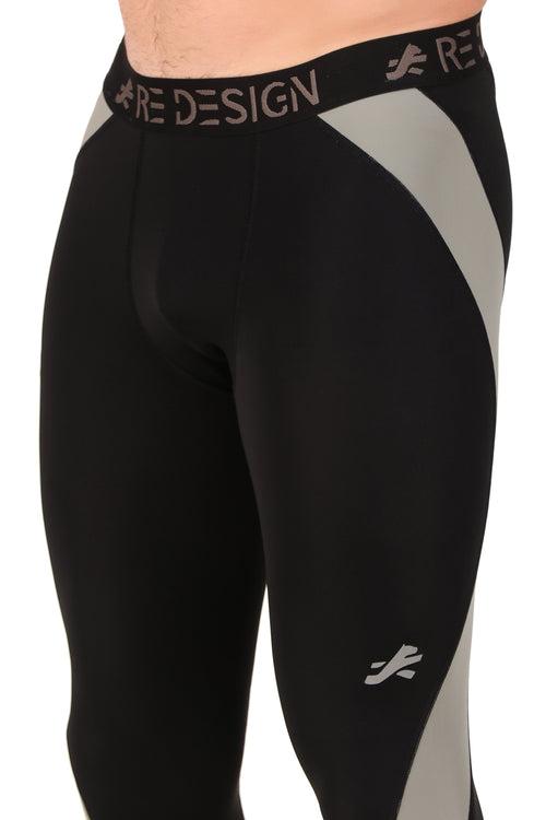 Nylon Compression Pant and Full Tights For Men (BLACK/LIGHT GREY)