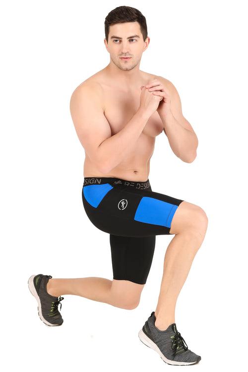 Men's Nylon DC Pocket Compression Shorts and Half Tights (Black/Royal Blue)