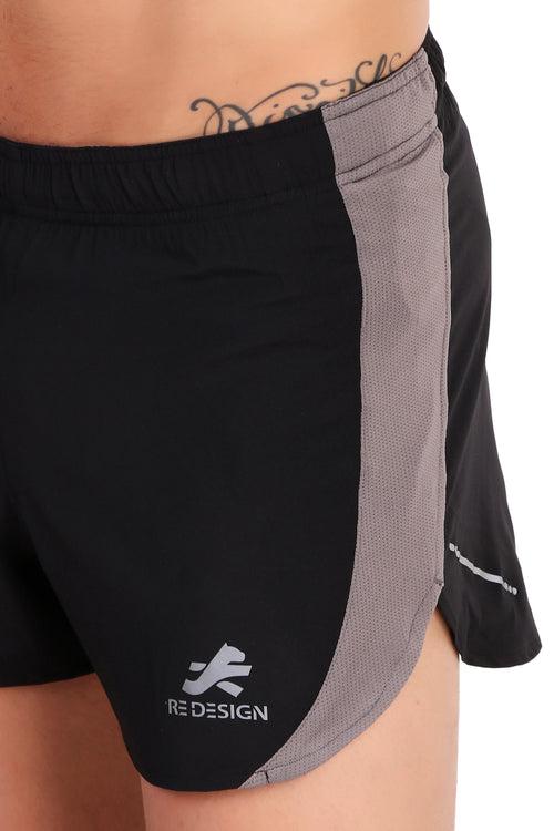 3" Ultra Running Marathon Split Shorts For Men (Black/Beige)