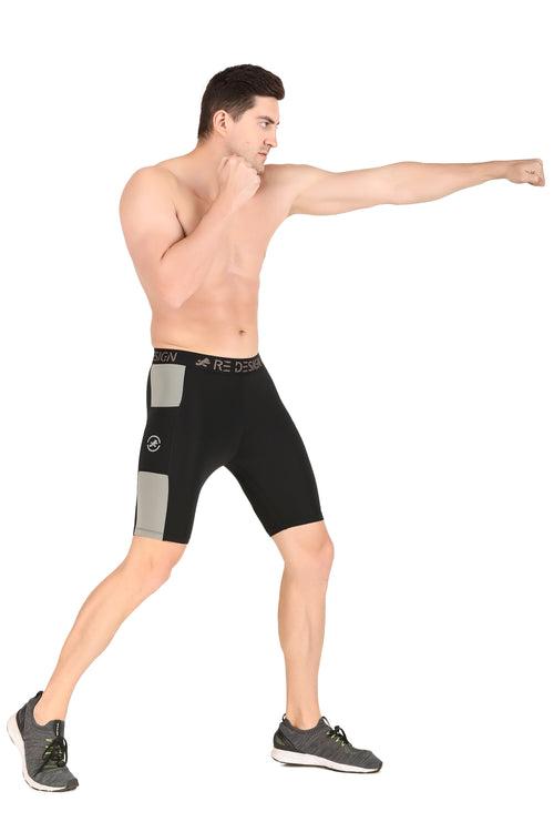 Men's Nylon DC Pocket Compression Shorts and Half Tights (Black/Light Grey)