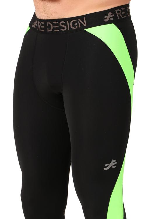 Nylon Compression Pant and Full Tights For Men (BLACK/NEON GREEN)