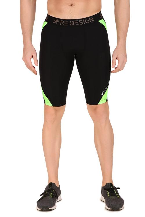 Men's Nylon DC Curve Compression Shorts and Half Tights For Men (Black/Neon Green)