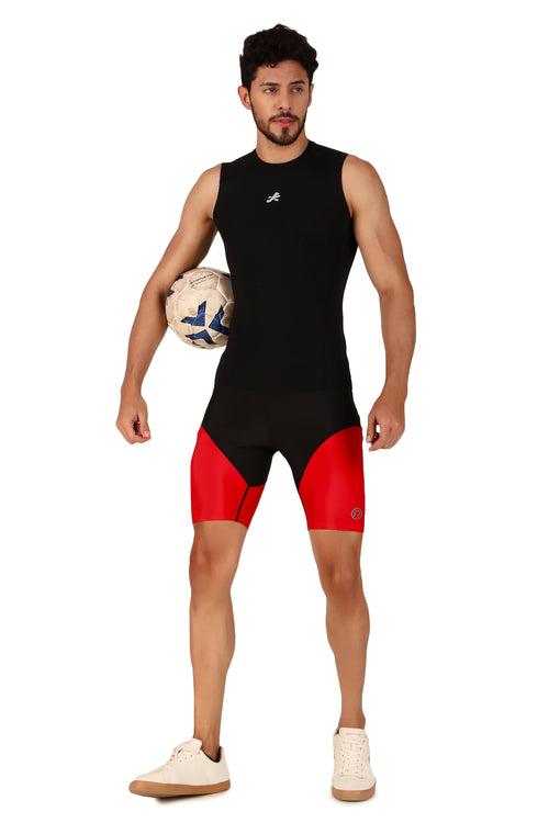 Men's DC Polyester Compression Shorts (Black/Red)