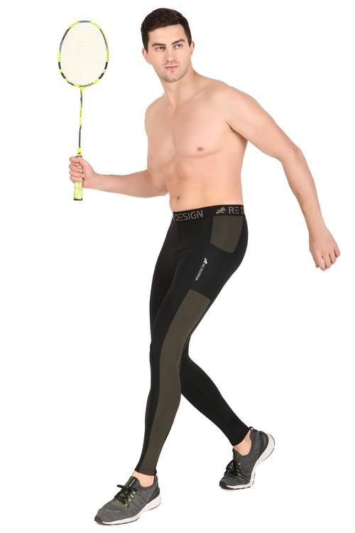 Men's DC Pocket Nylon Compression Pant and Full Tights (Black/Green)