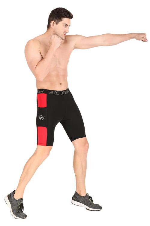 Men's Nylon DC Pocket Compression Shorts and Half Tights (Black/Red)