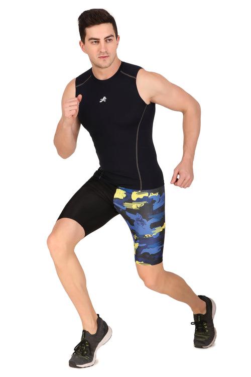 Men's Polyester Pocket Compression Shorts (1L Blue Camo)