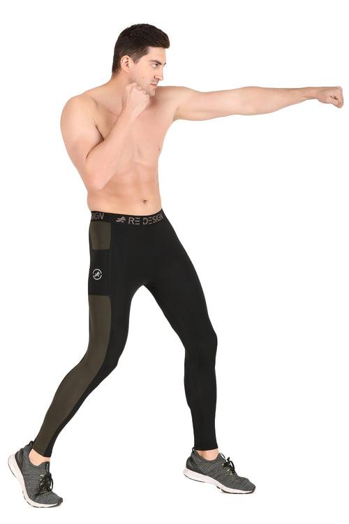 Men's DC Pocket Nylon Compression Pant and Full Tights (Black/Green)