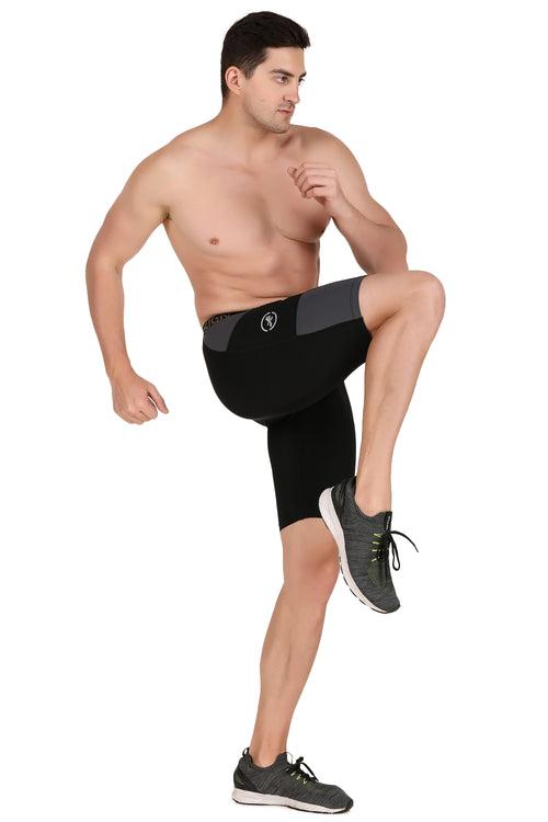 Men's Nylon DC Pocket Compression Shorts and Half Tights (Black/Dark Grey)