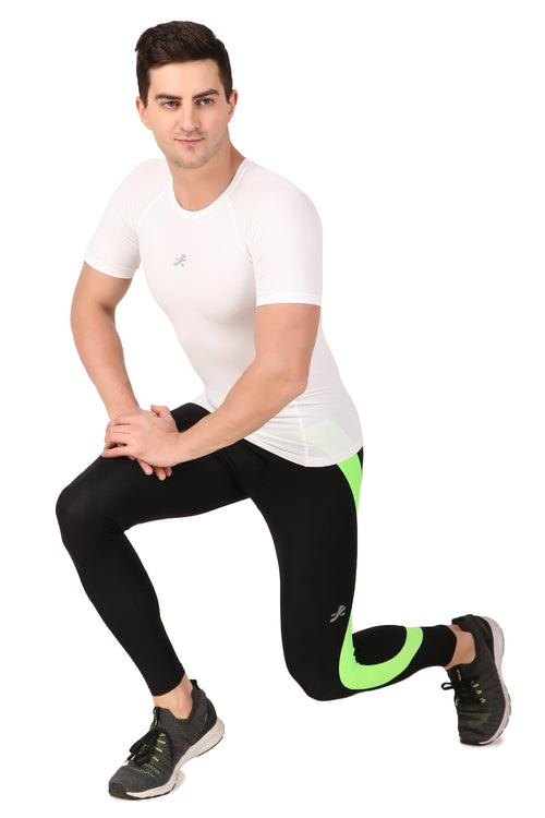 Nylon Compression Pant and Full Tights For Men (BLACK/NEON GREEN)