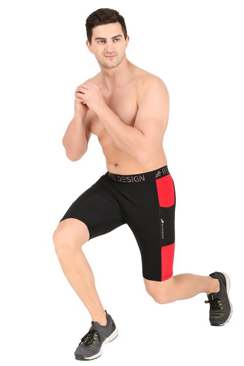 Men's Nylon DC Pocket Compression Shorts and Half Tights (Black/Red)