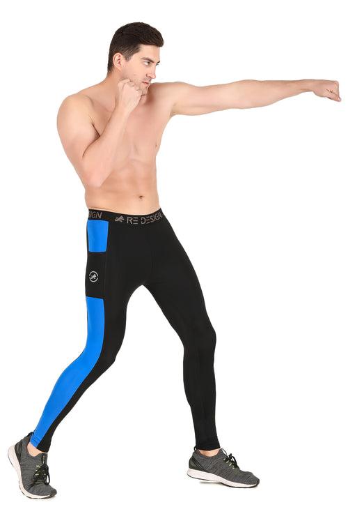 Men's DC Pocket Nylon Compression Pant and Full Tights (Black/Royal Blue)