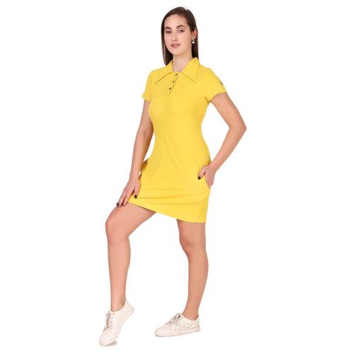 Activewear Collar Neck Dress For Women (Yellow)