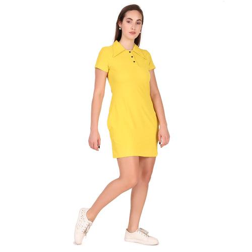 Activewear Collar Neck Dress For Women (Yellow)
