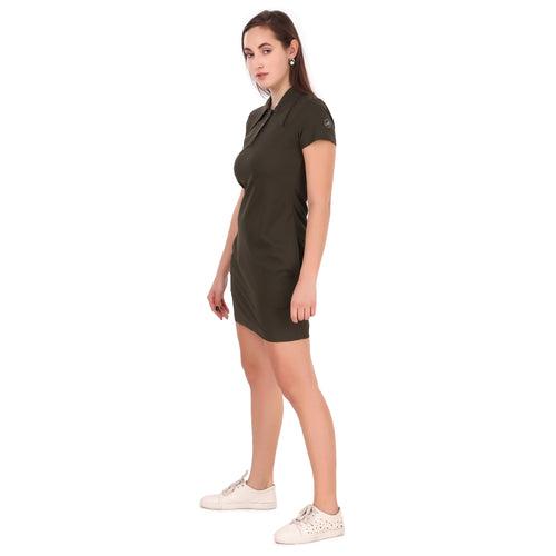 Activewear Collar Neck Dress For Women (Olive)